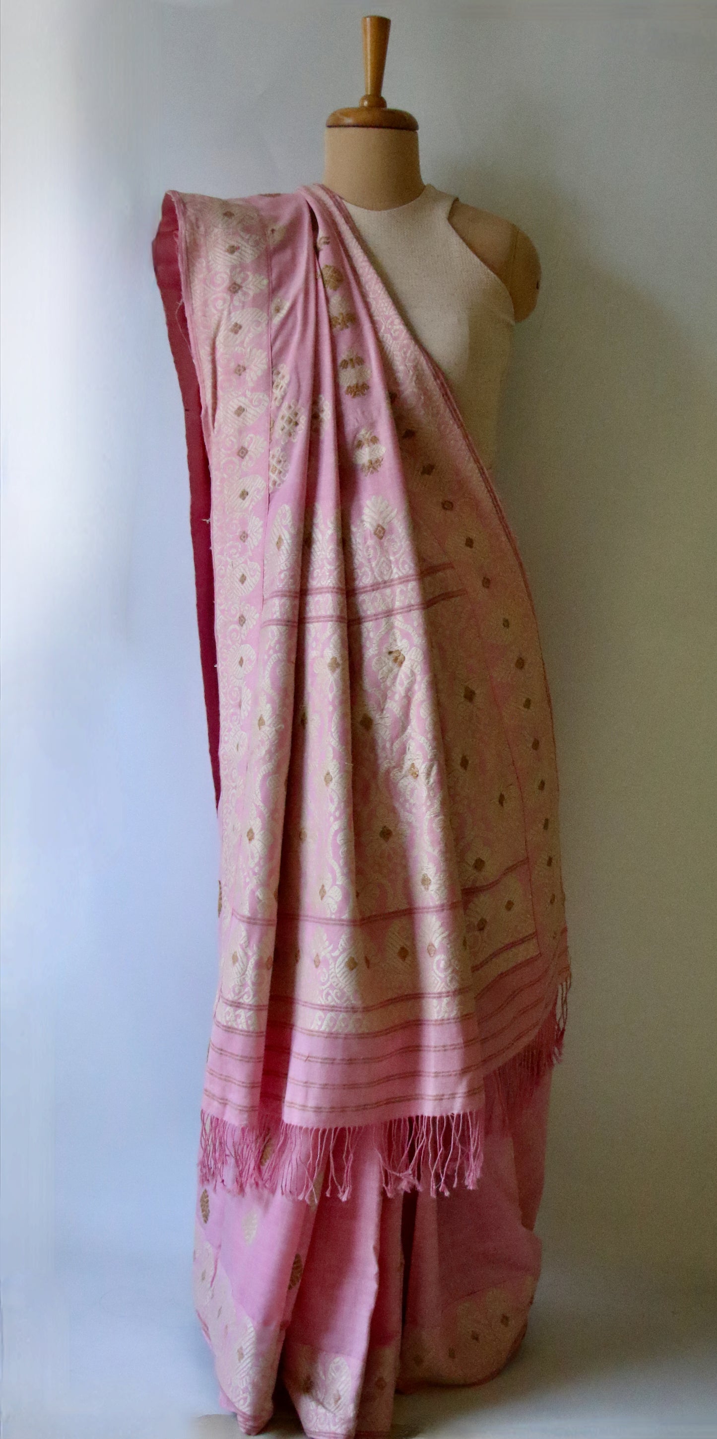 Pink Cotton by Eri Silk Handloom Saree from Assam
