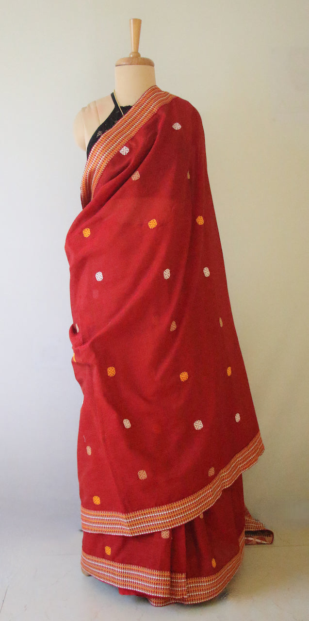 Tomato Red Handloom Cotton Saree from Assam