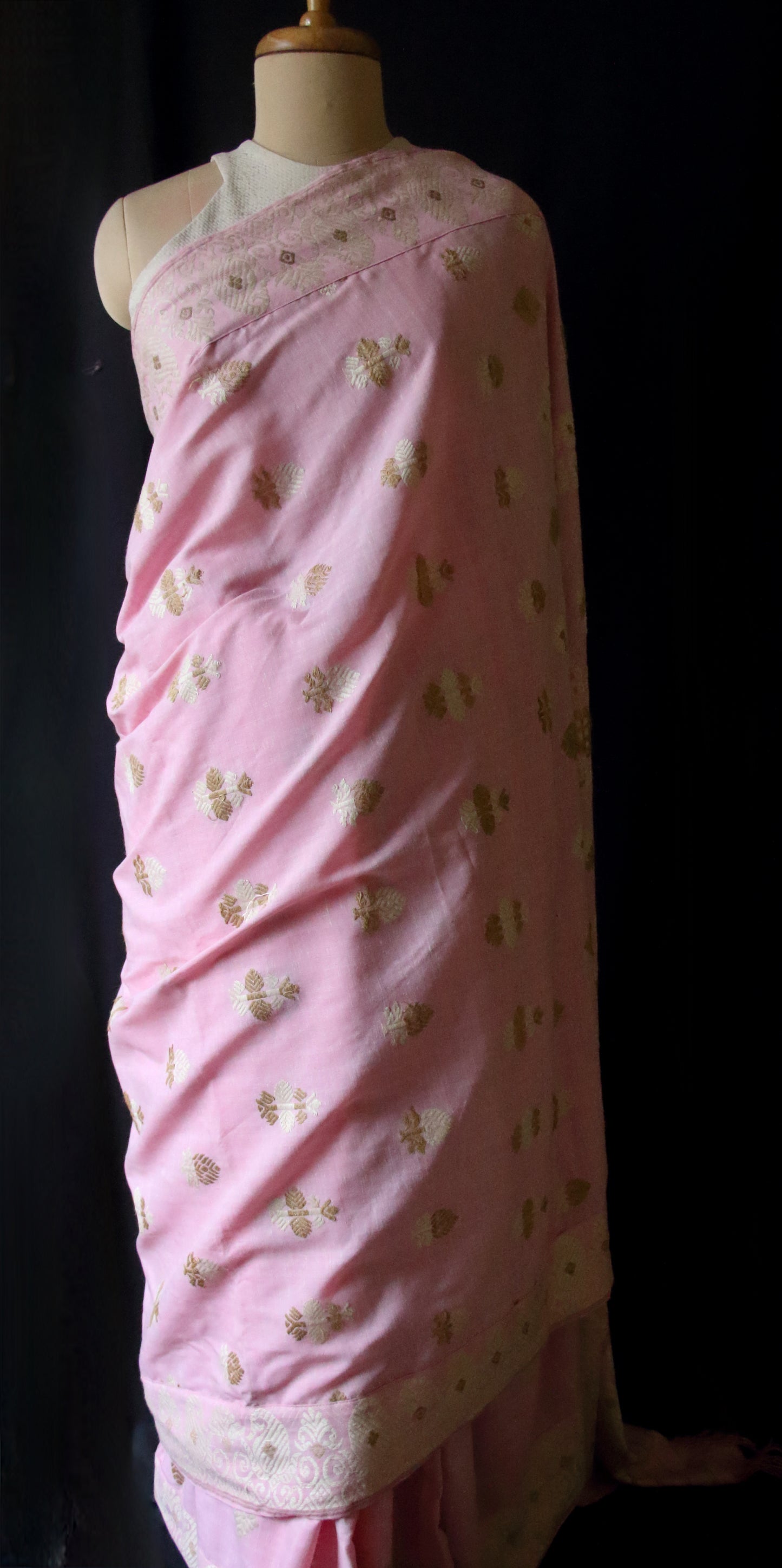 Pink Cotton by Eri Silk Handloom Saree from Assam