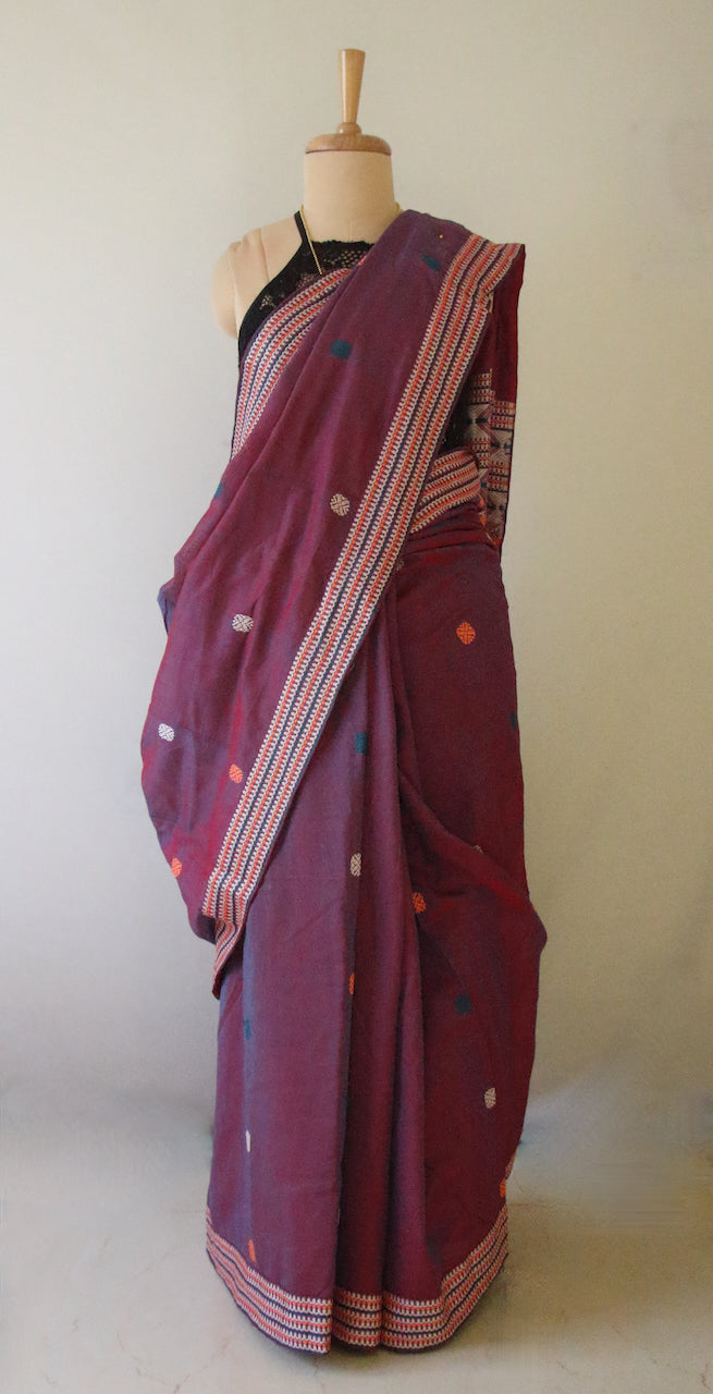 Two Tone Purple Handloom Cotton Saree from Assam