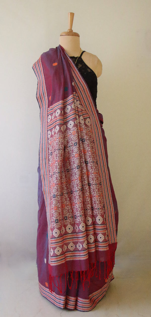 Two Tone Purple Handloom Cotton Saree from Assam