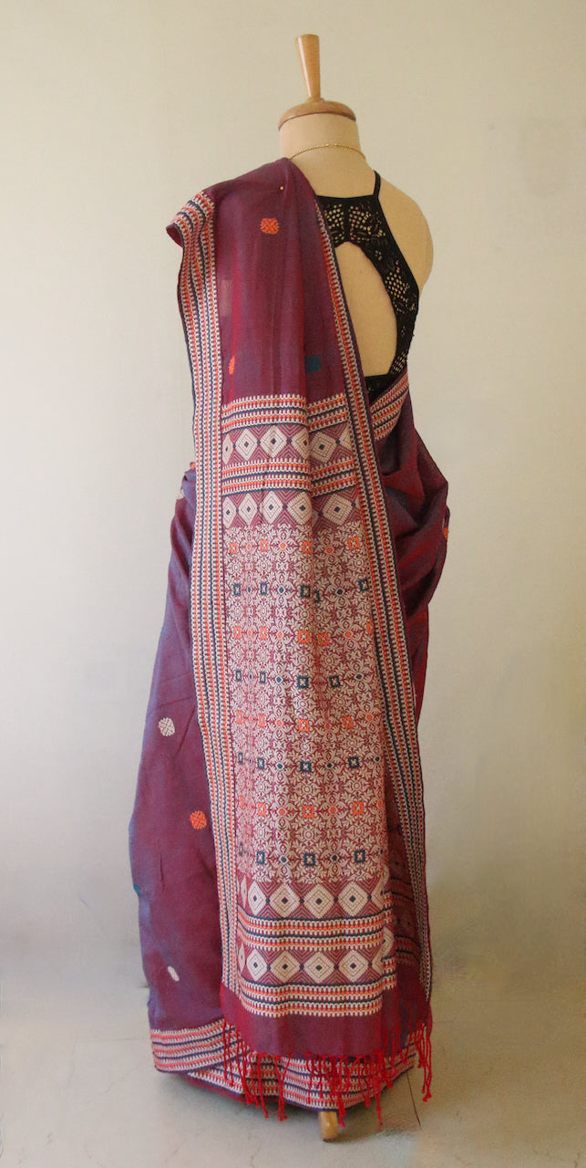 Two Tone Purple Handloom Cotton Saree from Assam