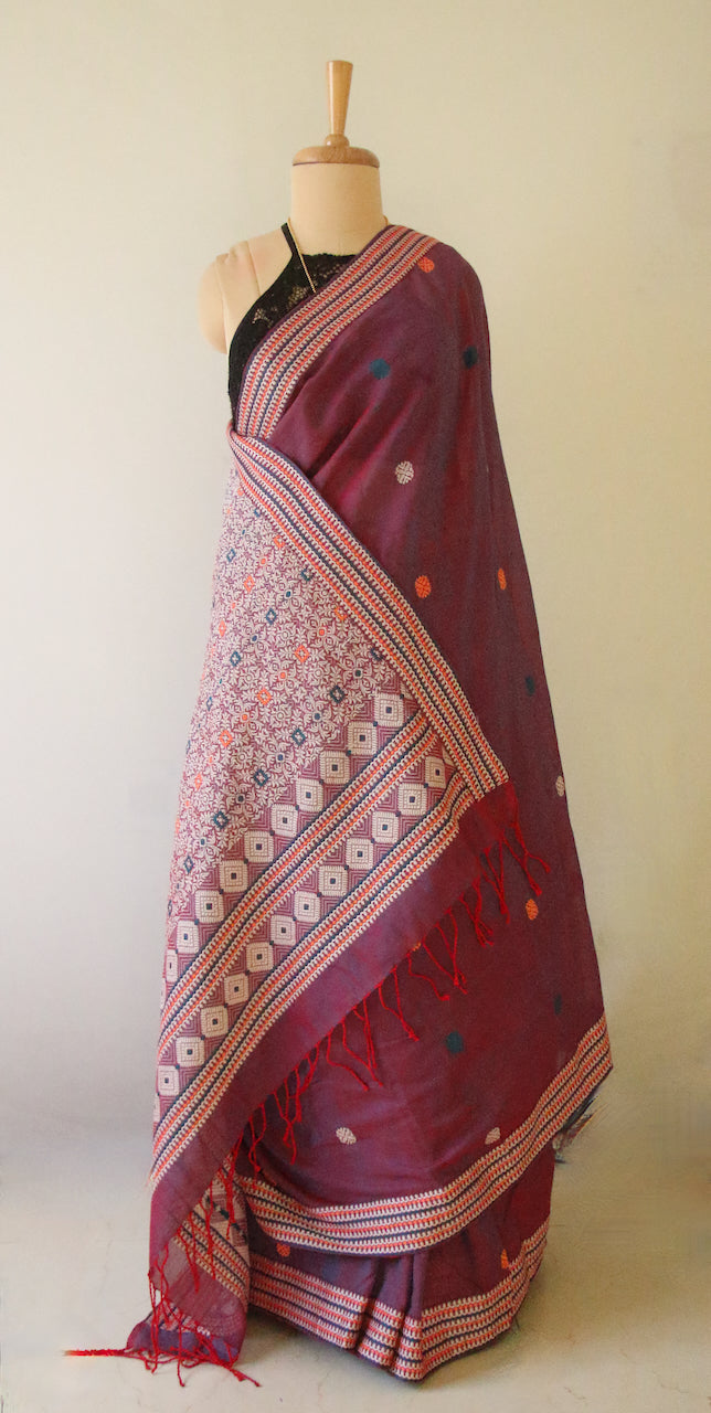 Two Tone Purple Handloom Cotton Saree from Assam