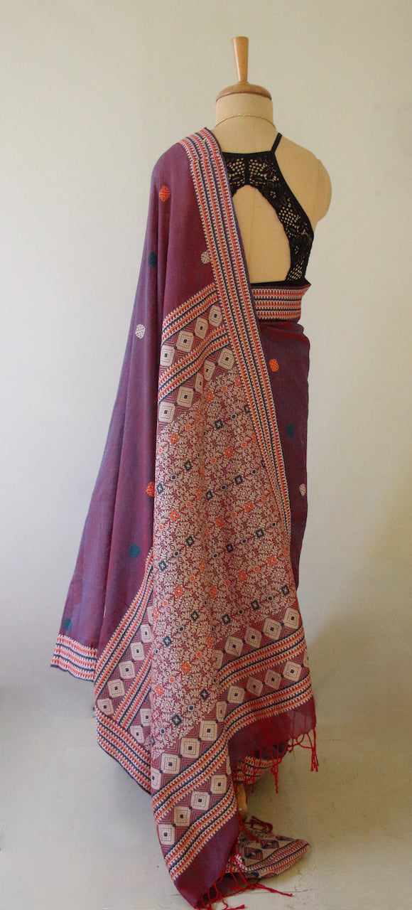 Two Tone Purple Handloom Cotton Saree from Assam