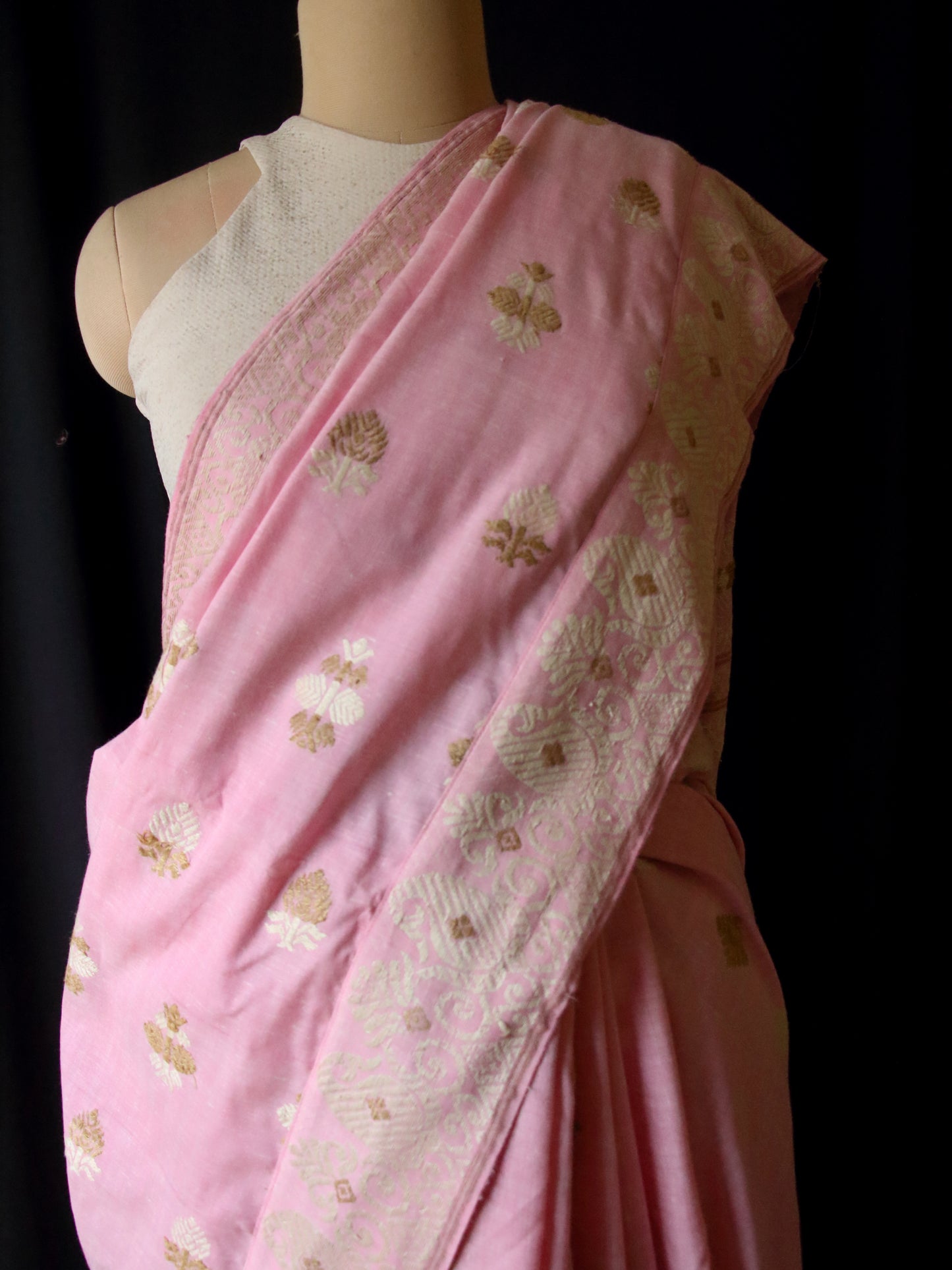 Pink Cotton by Eri Silk Handloom Saree from Assam