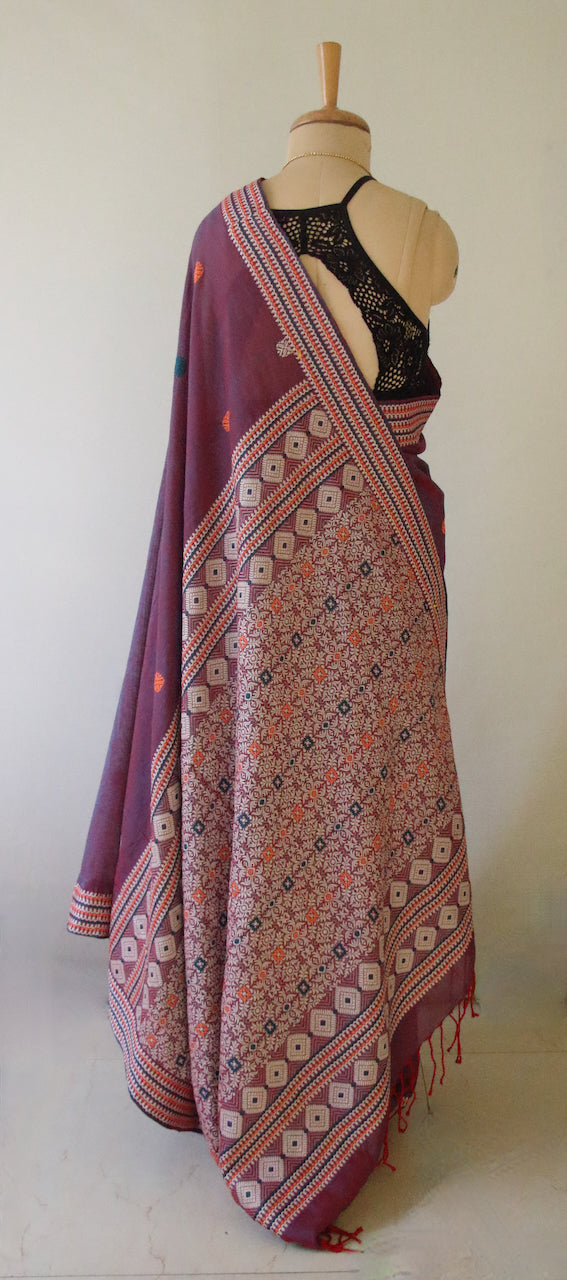 Two Tone Purple Handloom Cotton Saree from Assam