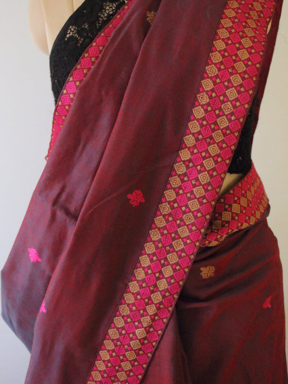 Two Tone Plum Colour Handloom Cotton Saree from Assam