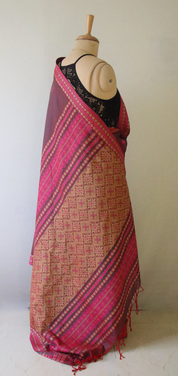 Two Tone Plum Colour Handloom Cotton Saree from Assam