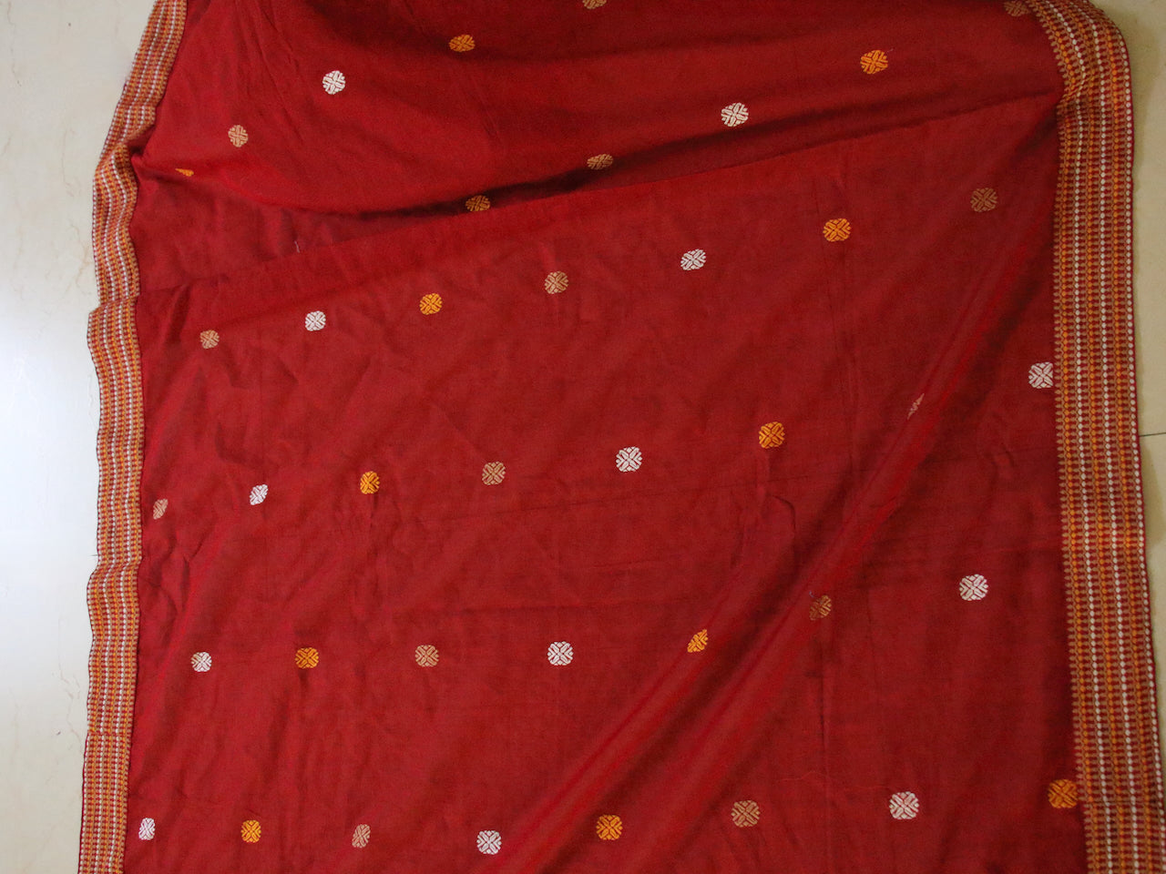 Tomato Red Handloom Cotton Saree from Assam