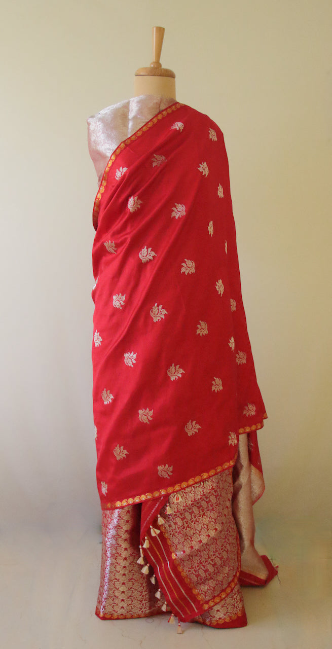 Red Traditional Mekhela Chador Set from Assam , India