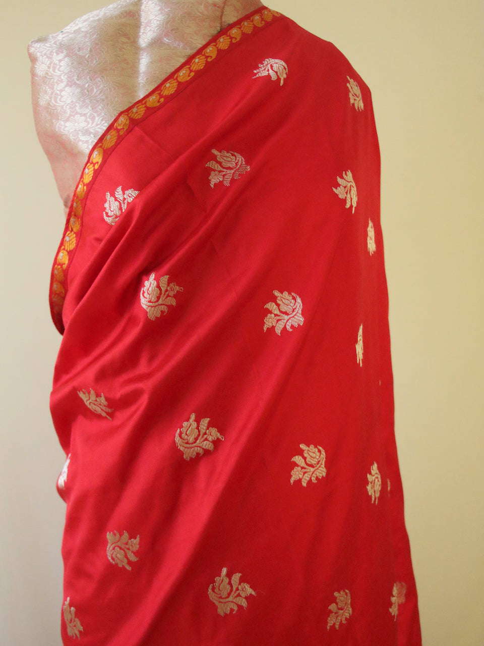 Red Traditional Mekhela Chador Set from Assam , India