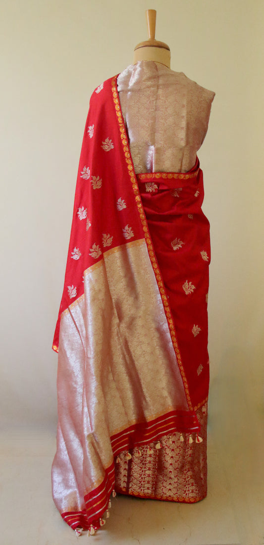 Red Traditional Mekhela Chador Set from Assam , India