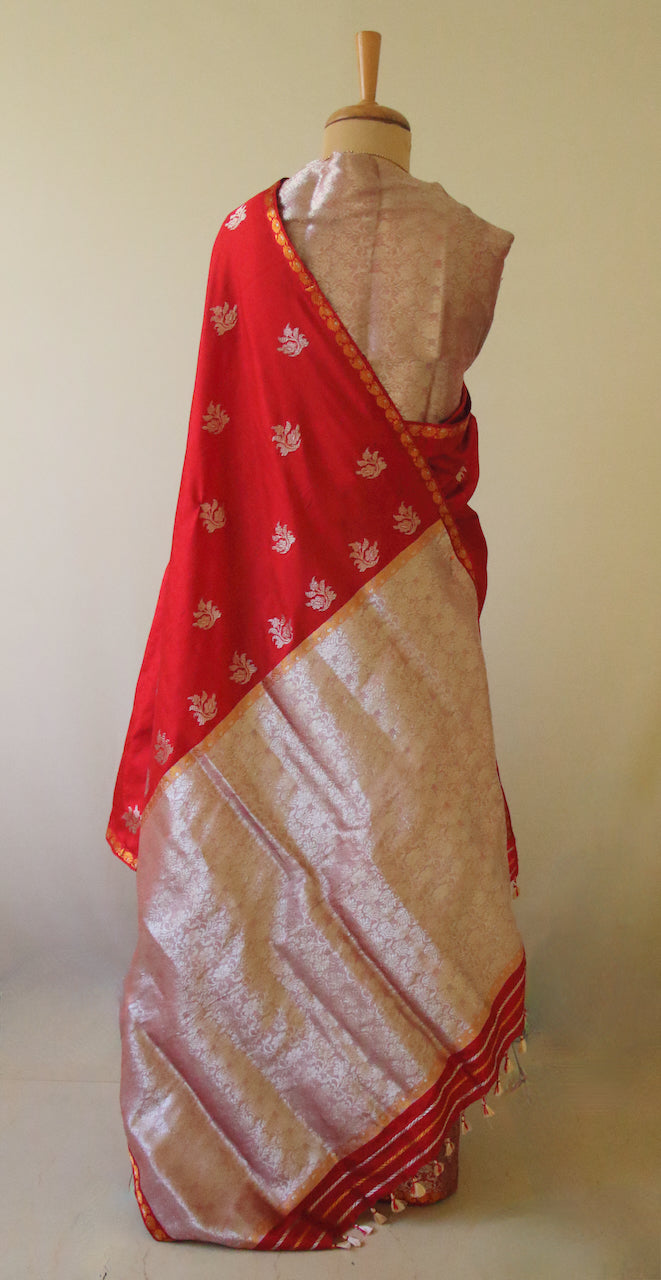 Red Traditional Mekhela Chador Set from Assam , India