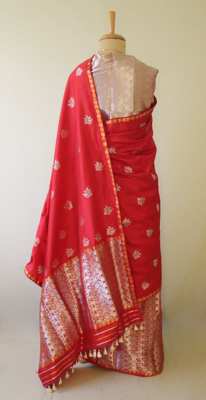 Red Traditional Mekhela Chador Set from Assam , India