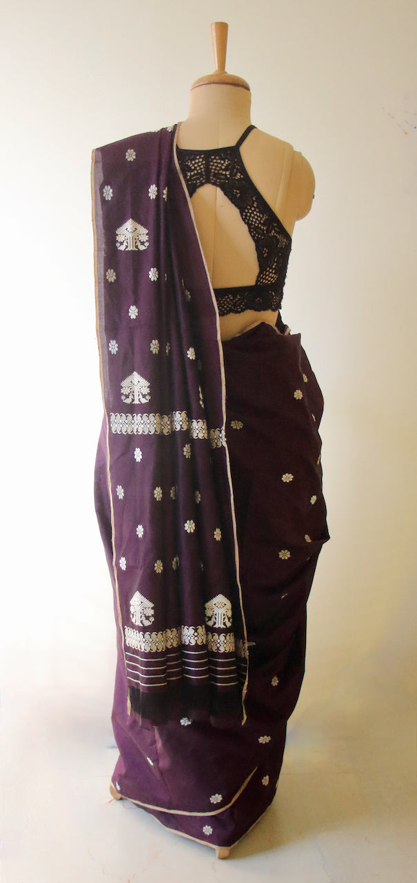 Deep Purple Handloom Silk Saree from Assam