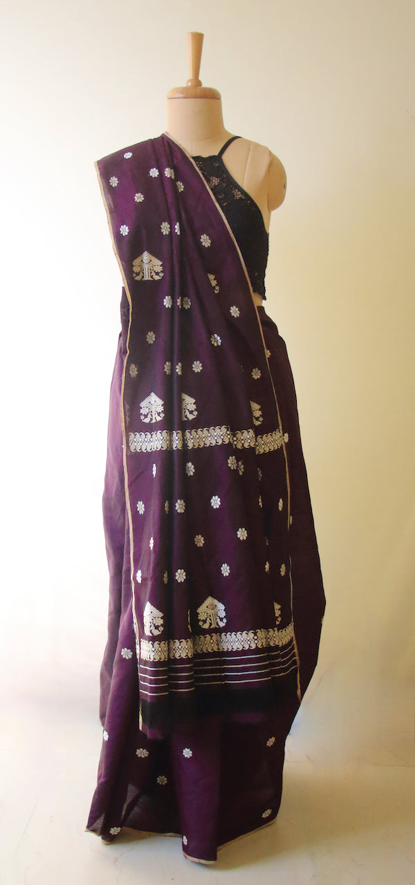 Deep Purple Handloom Silk Saree from Assam