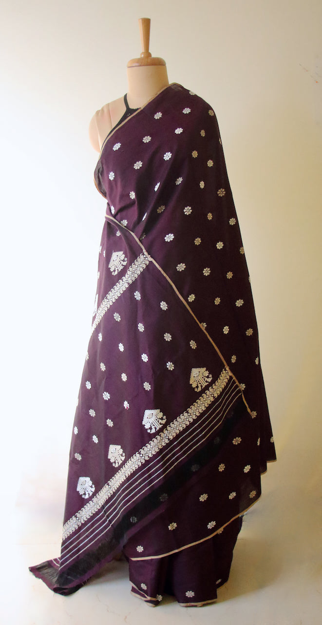 Deep Purple Handloom Silk Saree from Assam