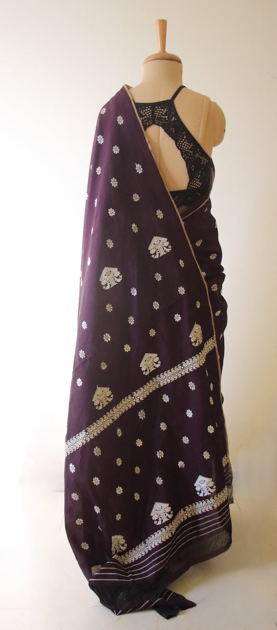 Deep Purple Handloom Silk Saree from Assam