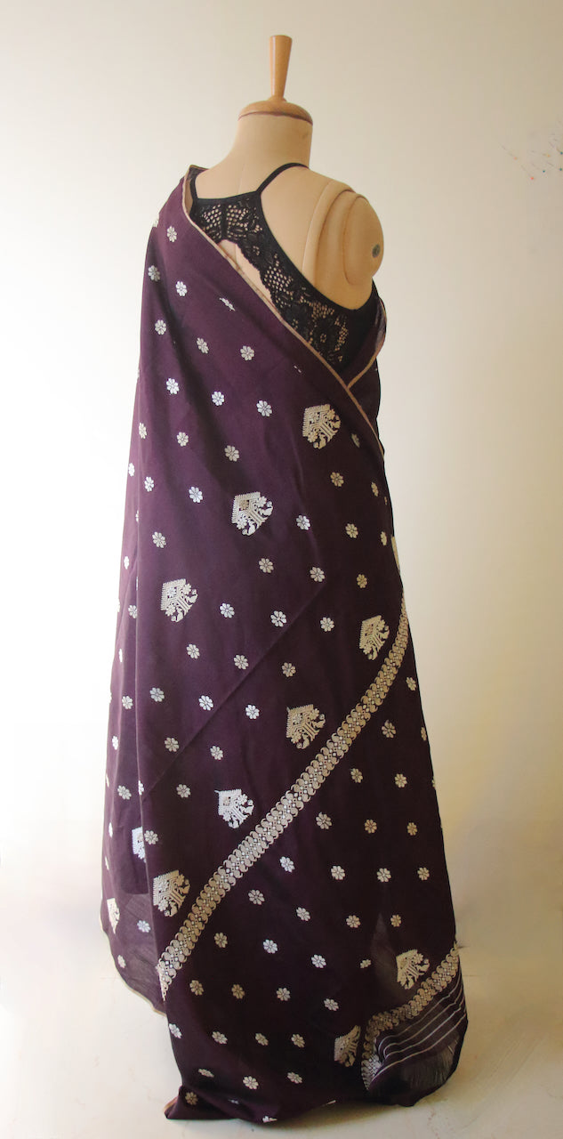 Deep Purple Handloom Silk Saree from Assam