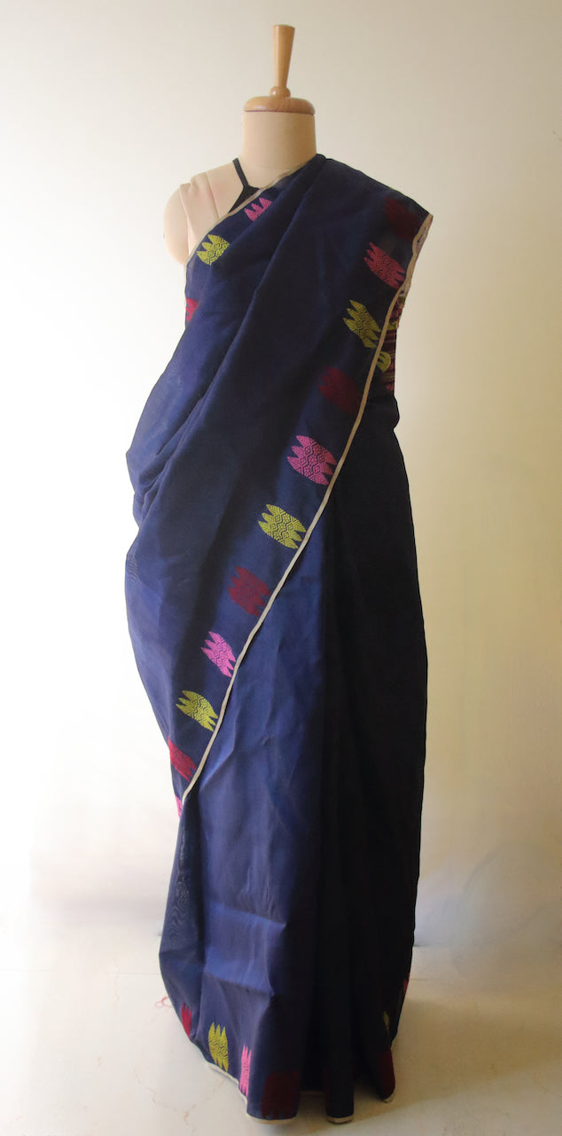 Navy Handloom Silk Saree from Assam