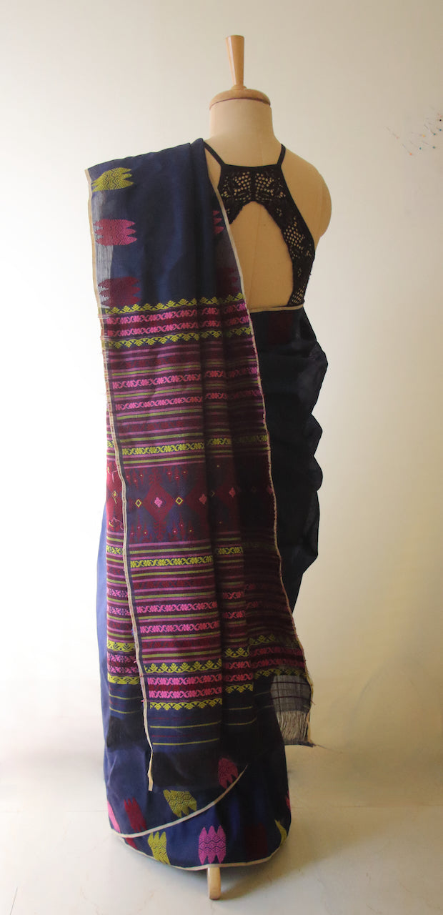 Navy Handloom Silk Saree from Assam