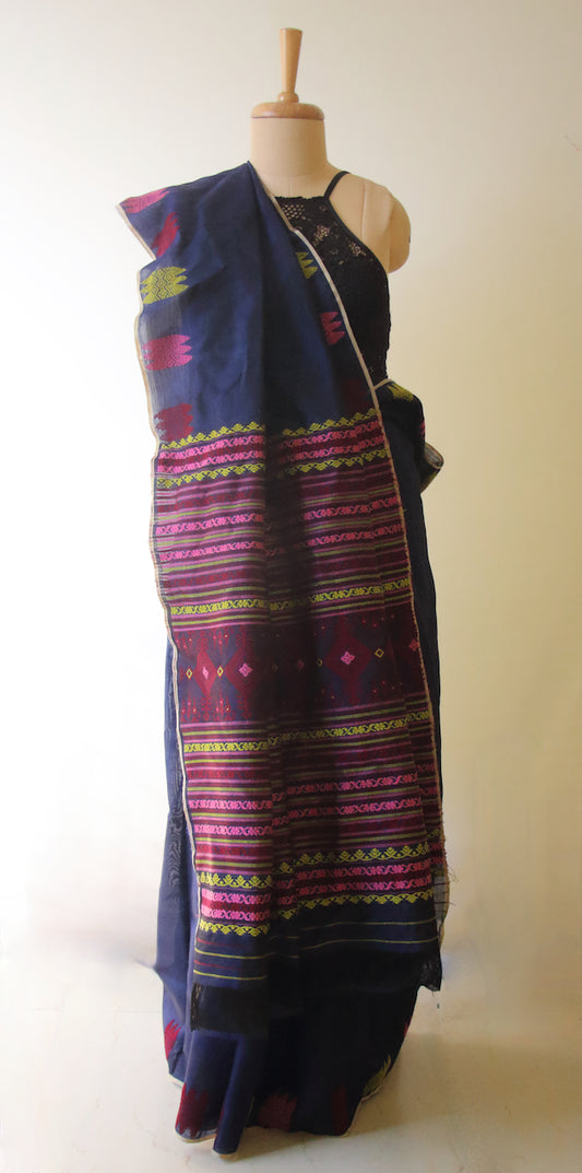 Navy Handloom Silk Saree from Assam