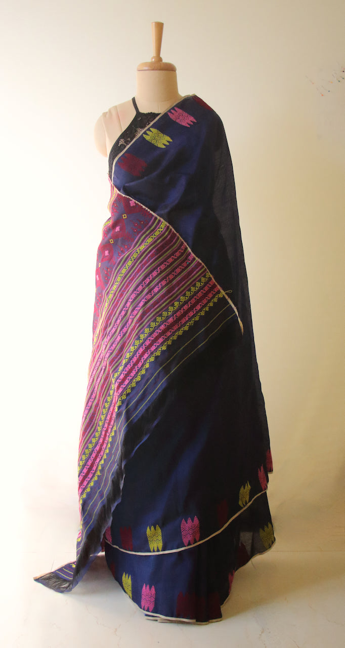 Navy Handloom Silk Saree from Assam