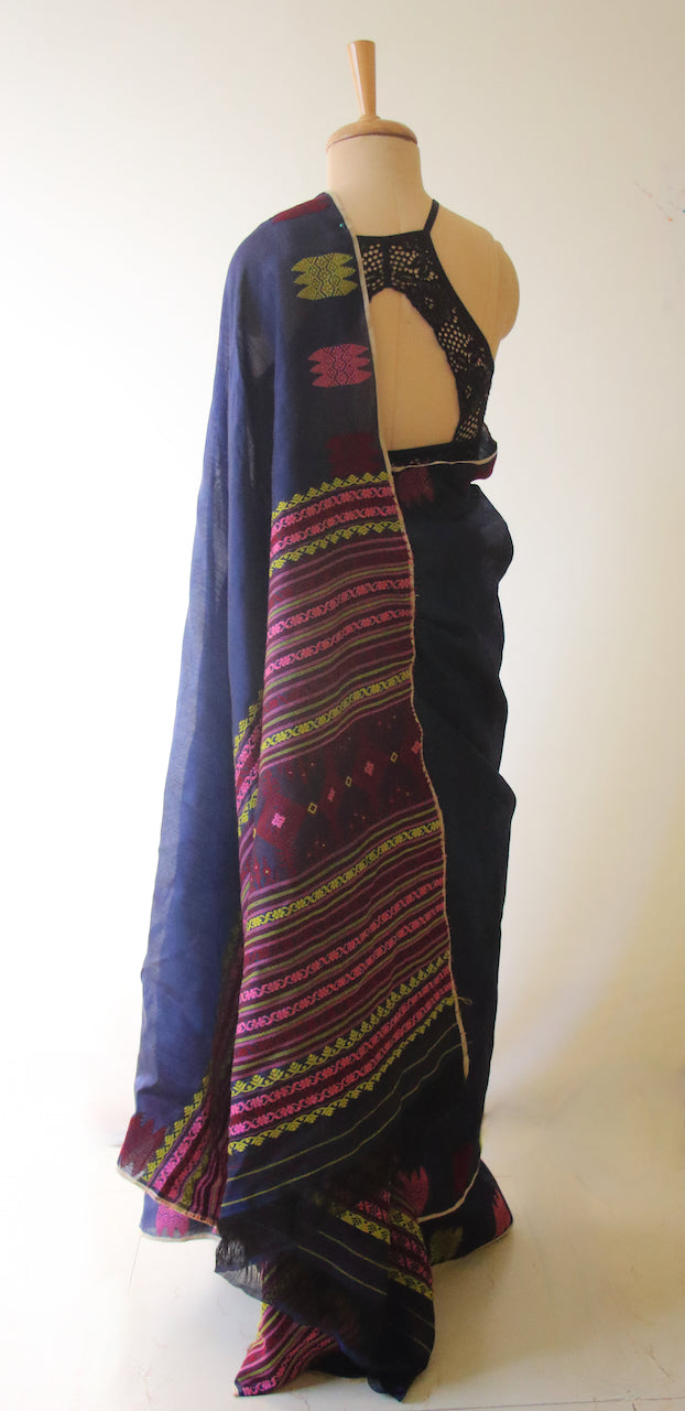 Navy Handloom Silk Saree from Assam