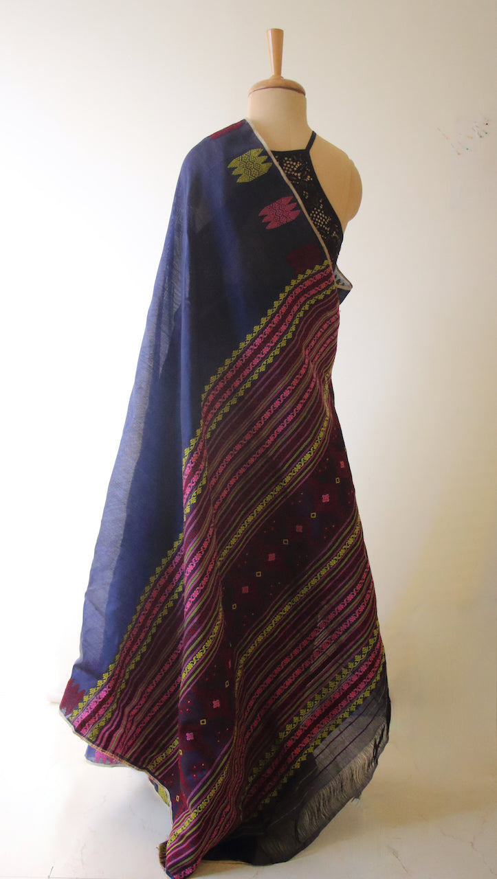 Navy Handloom Silk Saree from Assam