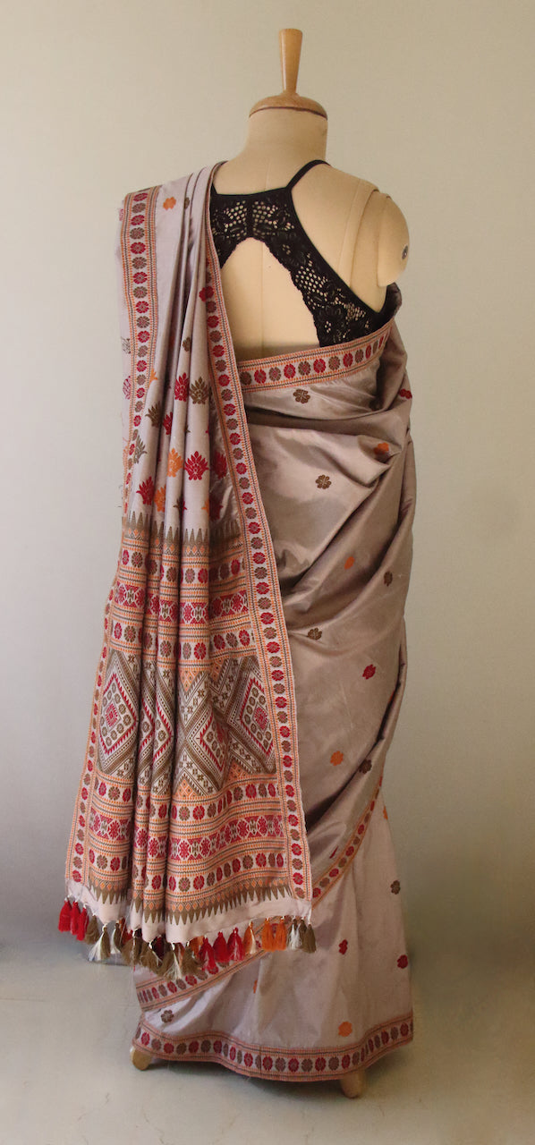 Soft Mocha Colour Handloom Silk Saree from Assam