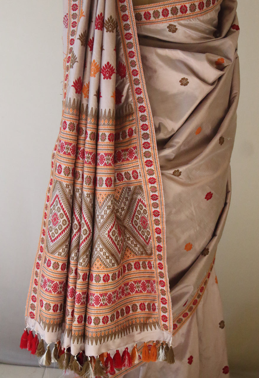 Soft Mocha Colour Handloom Silk Saree from Assam