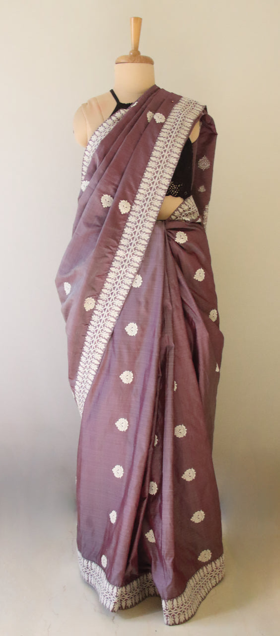 Lilac Handloom Silk Saree from Assam , India