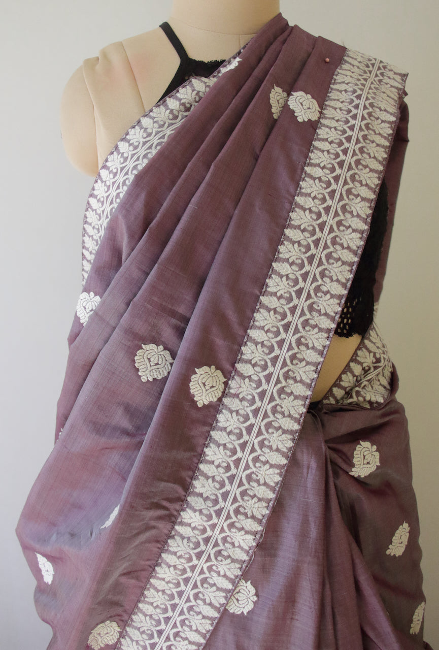 Lilac Handloom Silk Saree from Assam , India