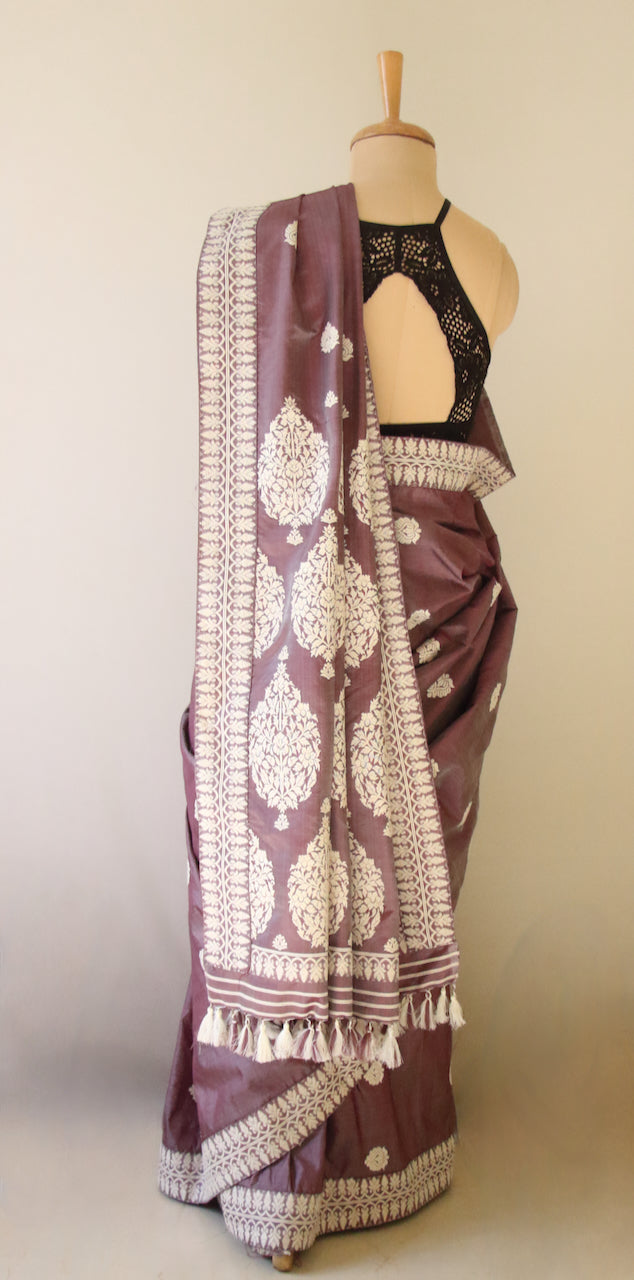 Lilac Handloom Silk Saree from Assam , India