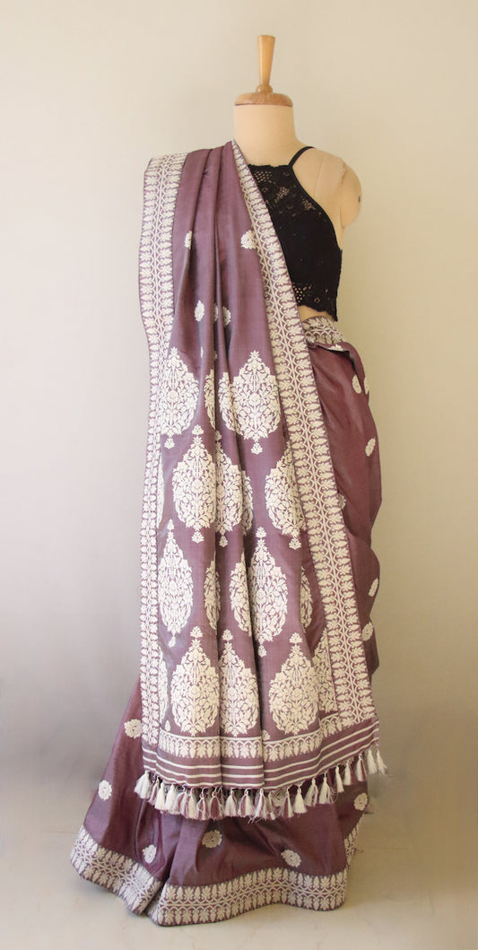 Lilac Handloom Silk Saree from Assam , India