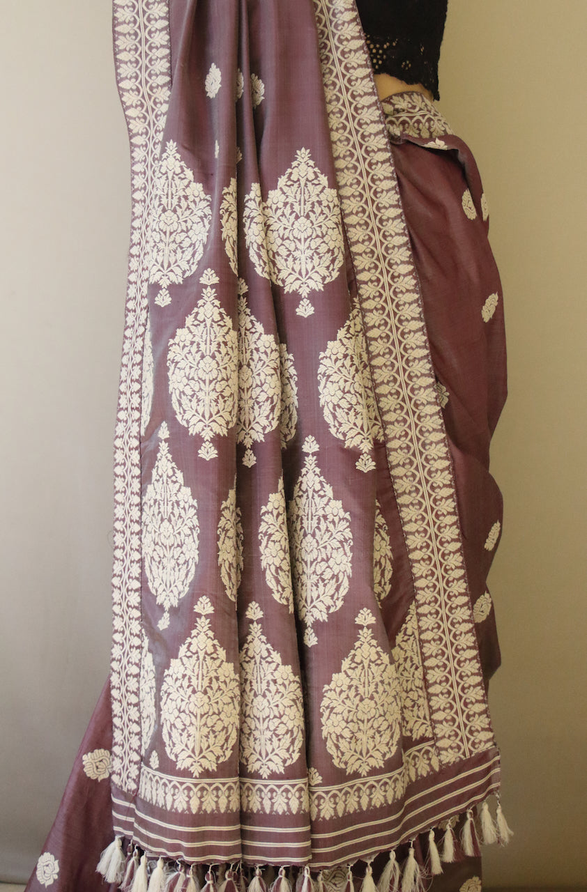 Lilac Handloom Silk Saree from Assam , India