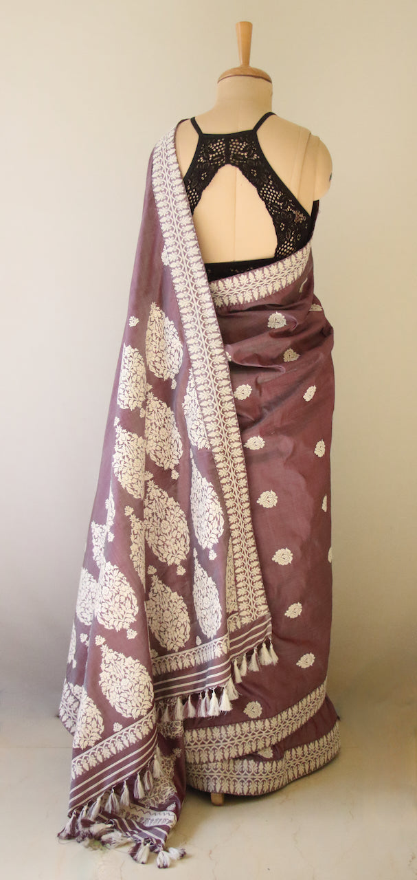 Lilac Handloom Silk Saree from Assam , India