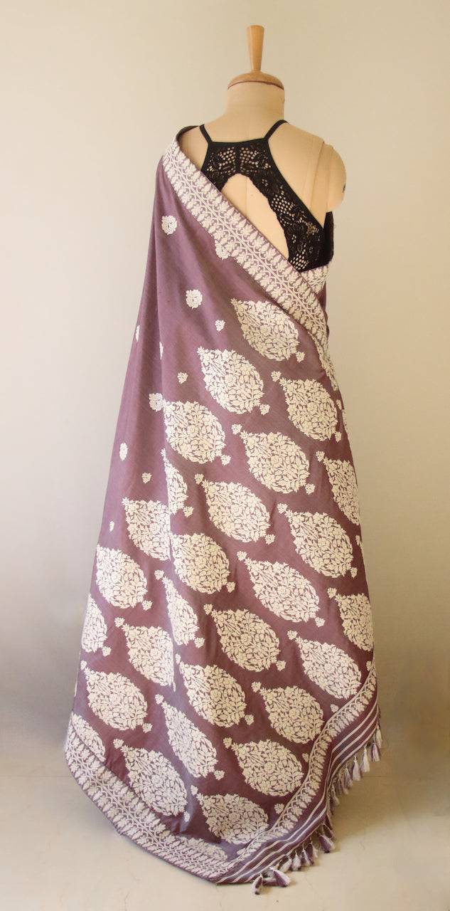 Lilac Handloom Silk Saree from Assam , India