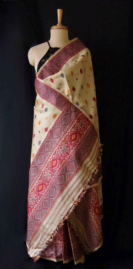 Authentic Muga Silk Traditional Design Mekhela Chador Set from Assam