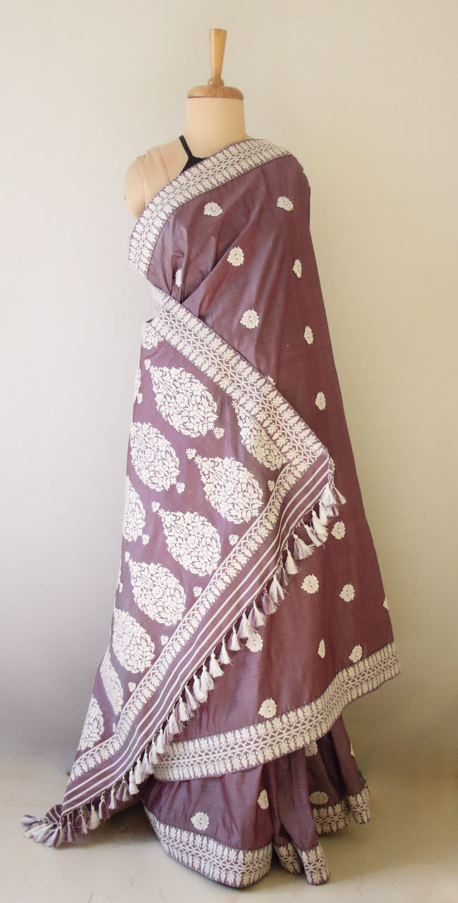 Lilac Handloom Silk Saree from Assam , India