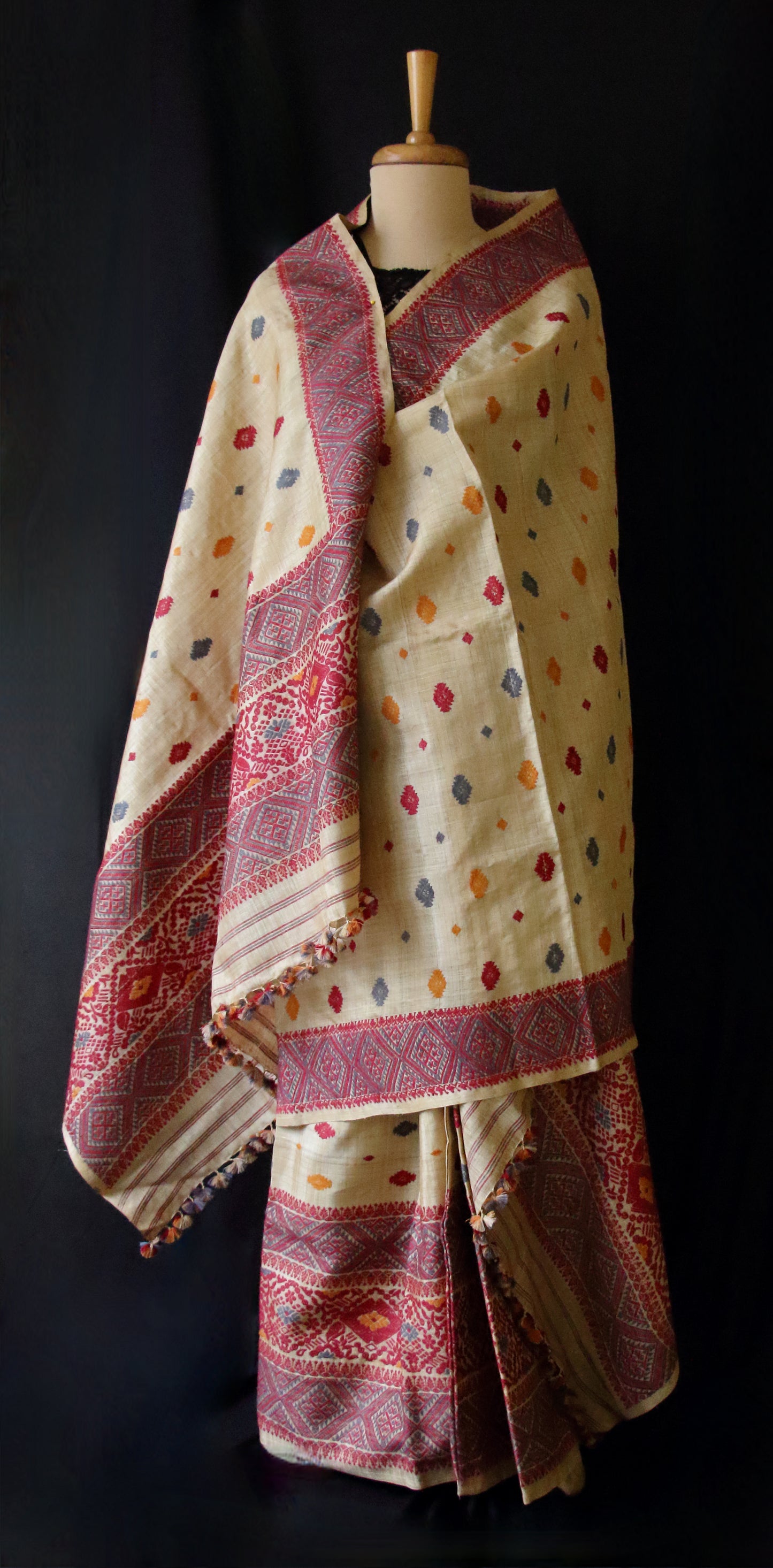 Authentic Muga Silk Traditional Design Mekhela Chador Set from Assam