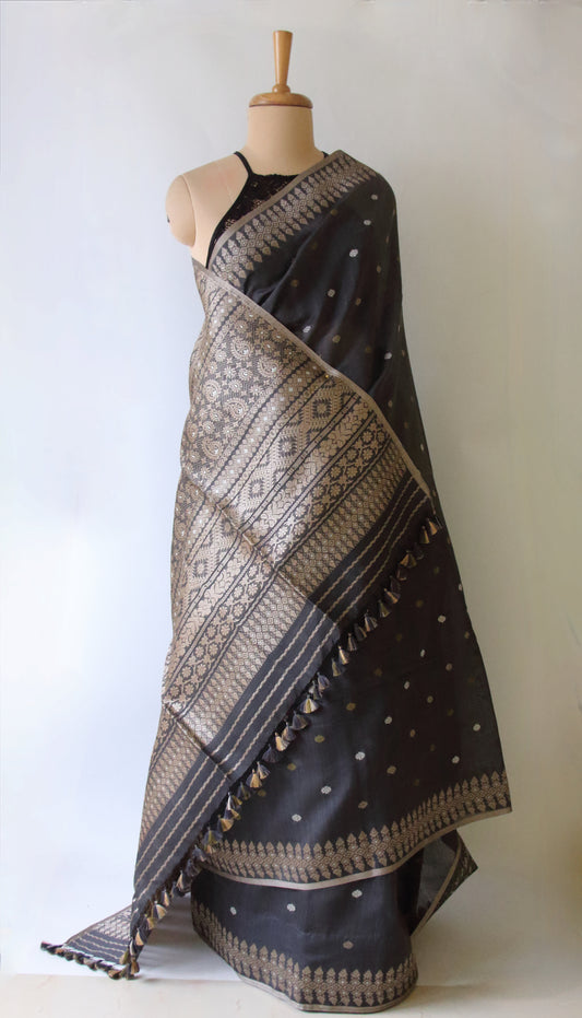 Natural Dyed Grey Handloom Silk  Saree from Assam