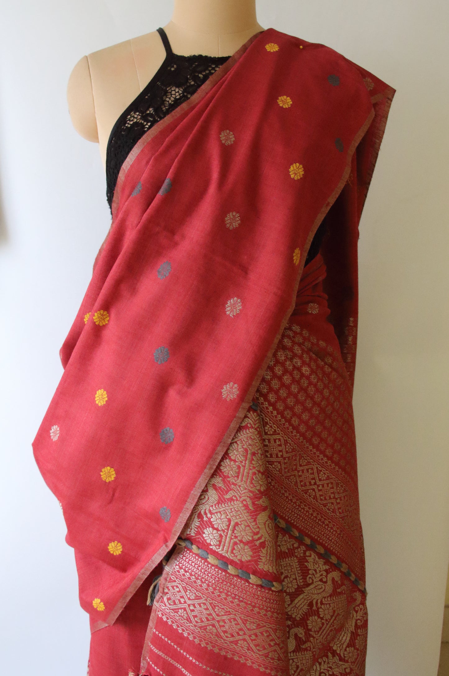 Maroon Narural Dyed Eri Silk Traditional Mekhela Chador Set from Assam