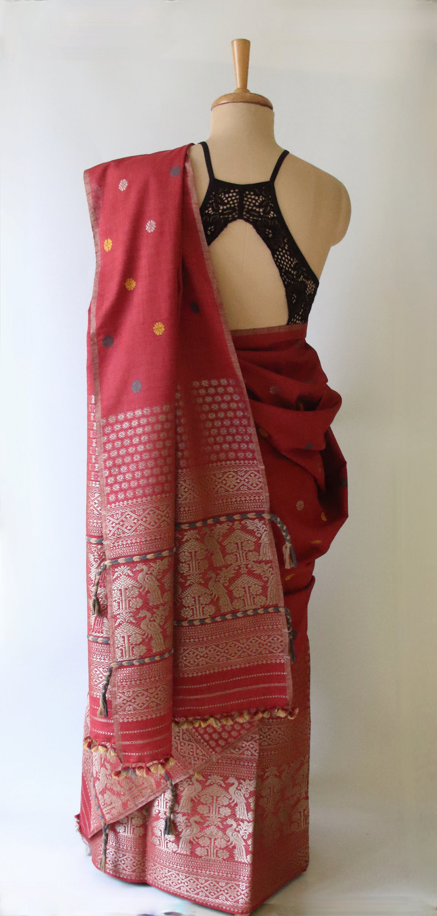 Maroon Narural Dyed Eri Silk Traditional Mekhela Chador Set from Assam