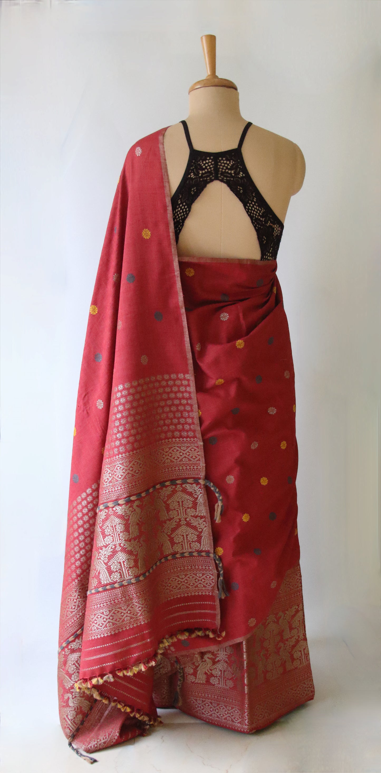 Maroon Narural Dyed Eri Silk Traditional Mekhela Chador Set from Assam