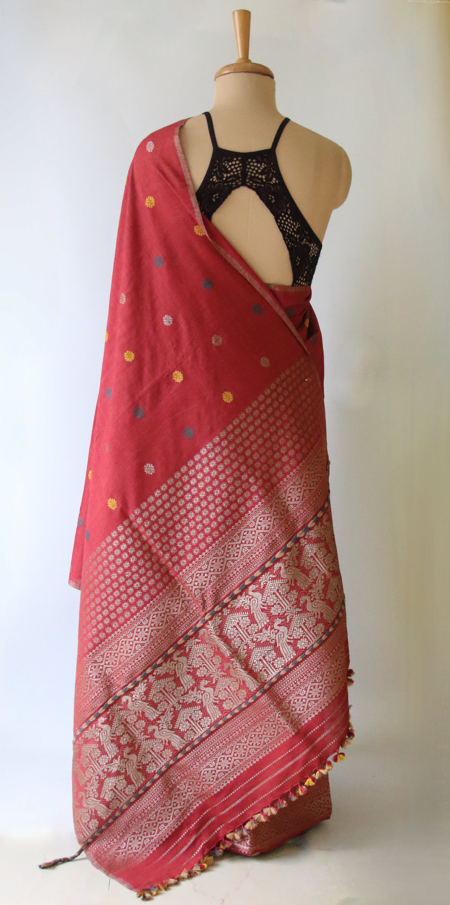 Maroon Narural Dyed Eri Silk Traditional Mekhela Chador Set from Assam