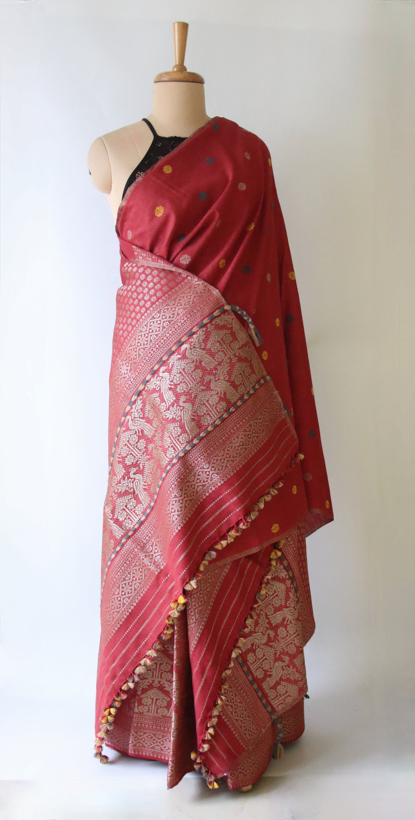 Maroon Narural Dyed Eri Silk Traditional Mekhela Chador Set from Assam