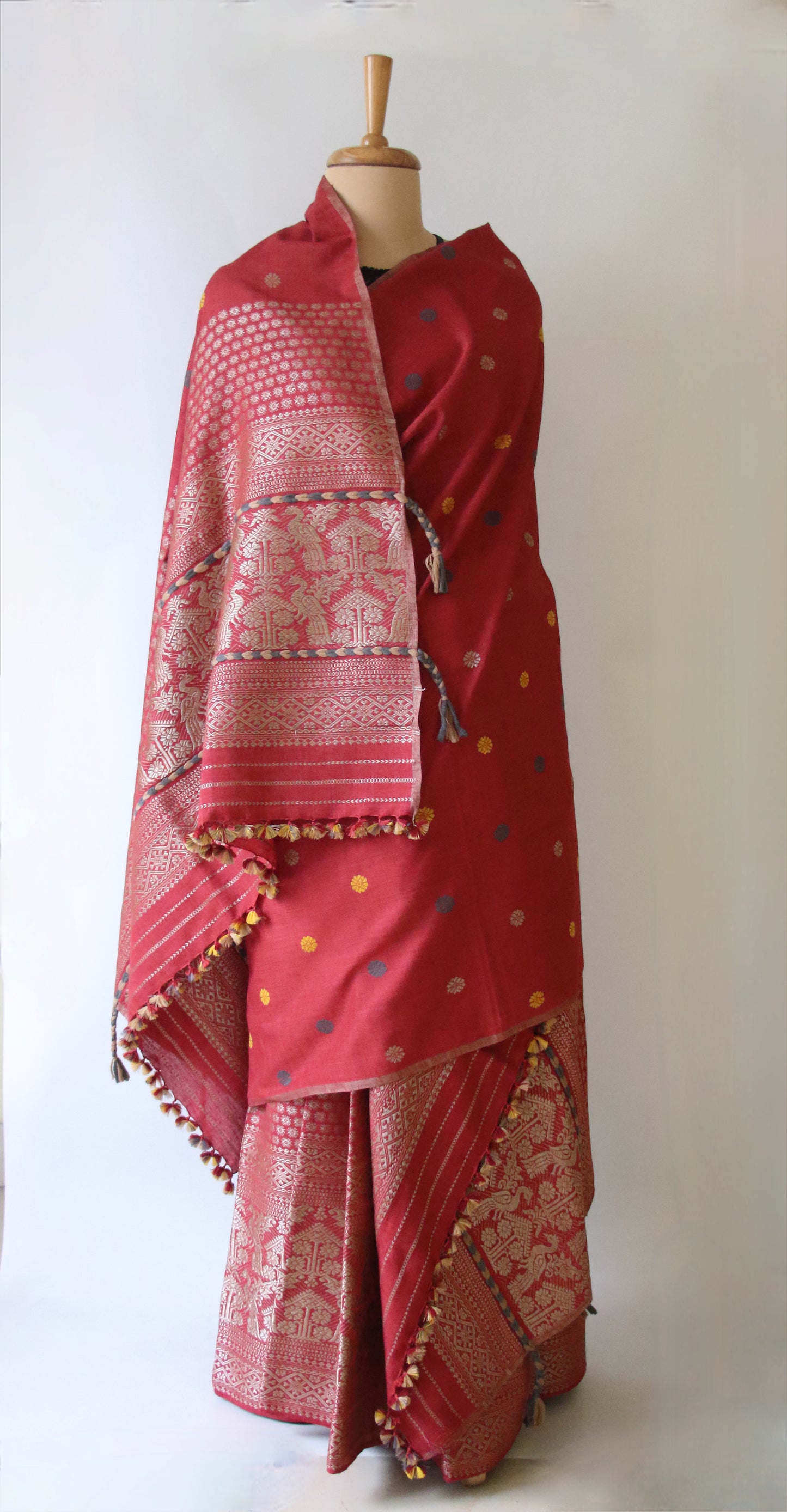Maroon Narural Dyed Eri Silk Traditional Mekhela Chador Set from Assam