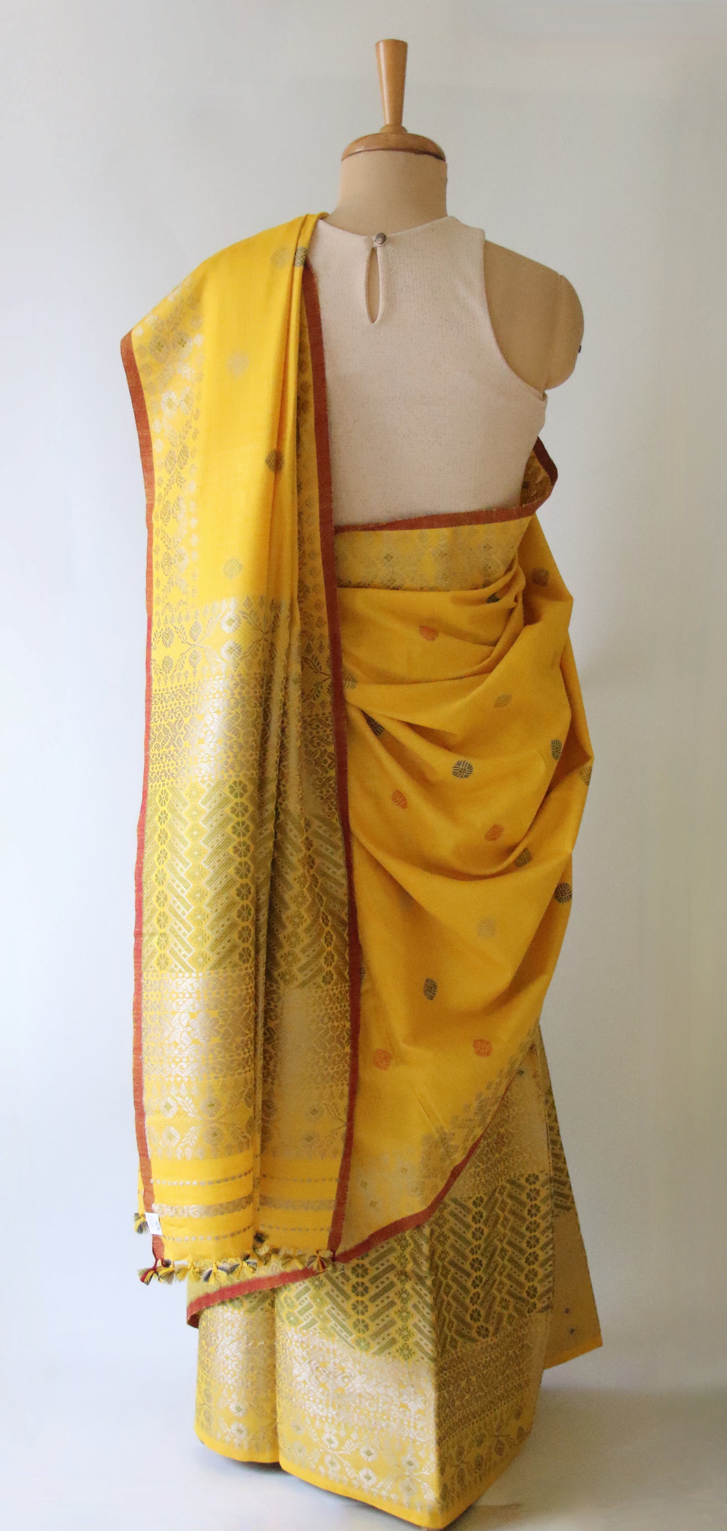 Yellow Narural Dyed Eri Silk Traditional Mekhela Chador Set from Assam