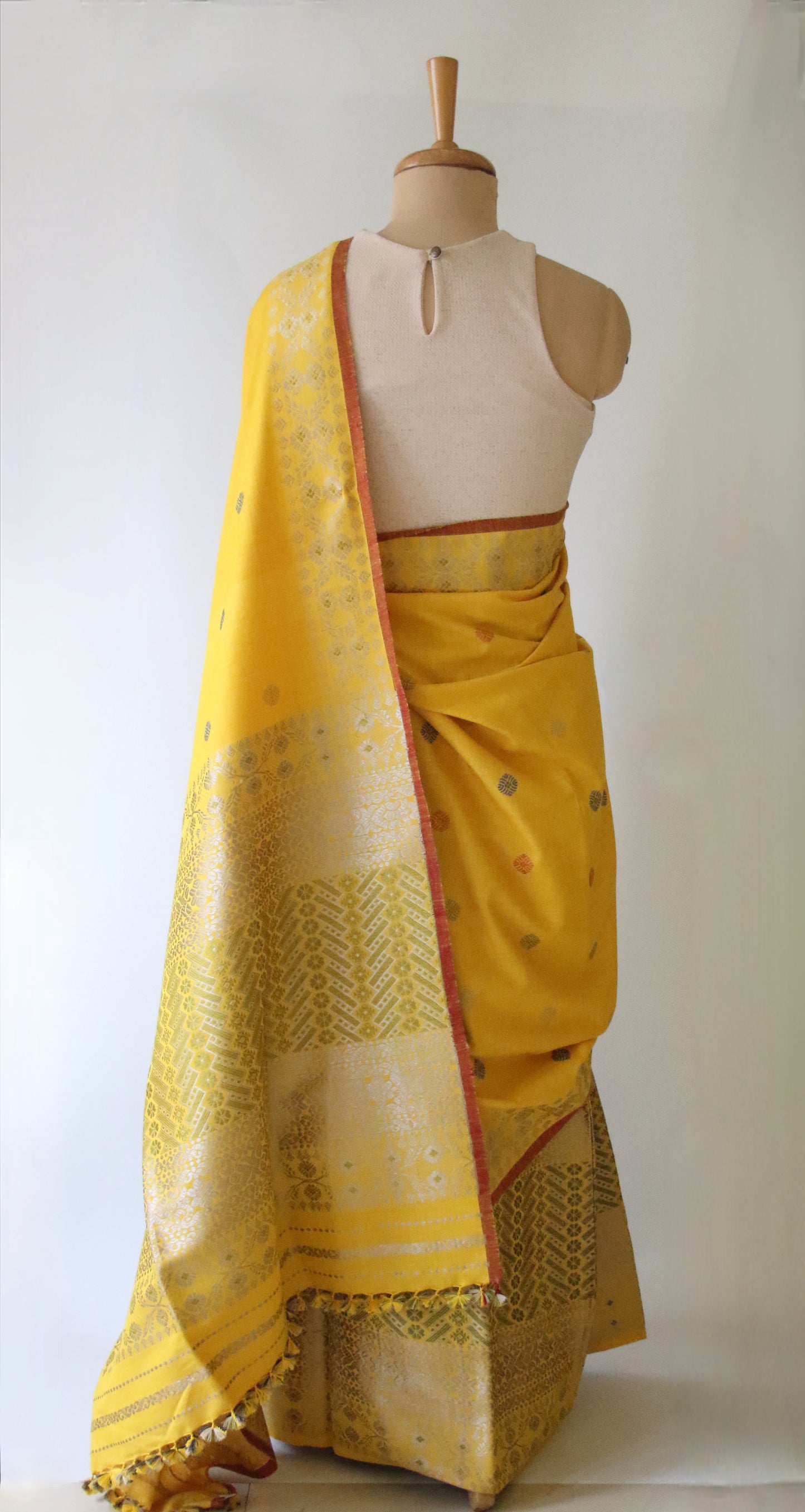 Yellow Narural Dyed Eri Silk Traditional Mekhela Chador Set from Assam